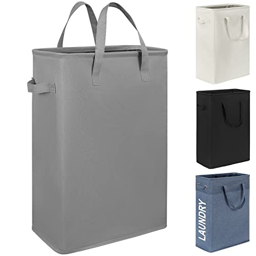 Chrislley 45L Slim Laundry Hamper Narrow Laundry Basket with Handle Foldable Dirty Clothes Portable Skinny Hamper Organizer Storage Bins (22 inches, grey) - color: grey, size: 45l(14.96"l x 8"w x 21.65"h)
