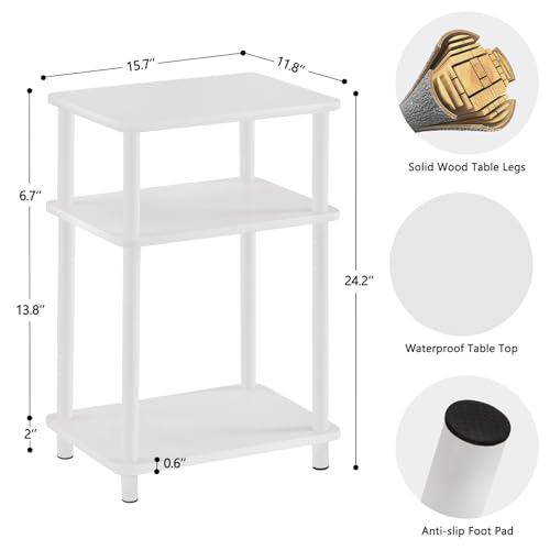 Apicizon 3 Tier End Table, Side Table with Storage Shelf, Small Wooden Table, Nightstand Bedside Table for Small Spaces, Bedroom, Living Room, Easy Assembly, White - color: White, size: 1 Set, style: 3 Tier