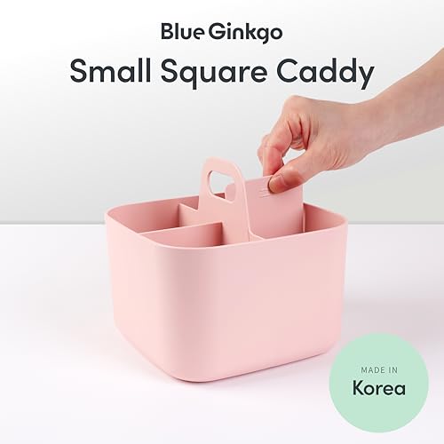 BLUE GINKGO Small Stackable Organizer Caddy – Korean-Made Portable Tote for Bathroom, Office, Crafts, or School Supplies (Square, Pink) - color: PINK, size: Square