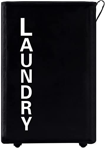 92L Extra Large Rolling Laundry Basket with Leather Handle,Tall Laundry Hamper on Wheels,Laundry Bin,Rolling Laundry Cart Black - color: Black/XXL, size: Super Large 27.5"