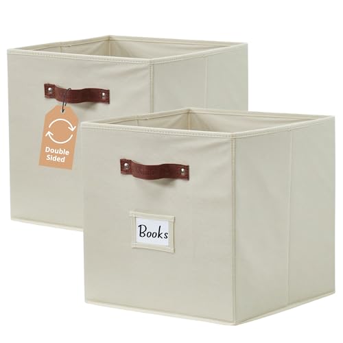 DECOMOMO Storage Bins, Cube Storage Bin with Labels, Fabric Storage Cubes for Shelves (10.5" x 11" / 2pcs, Beige) - color: Beige, size: Cube 11" / 2pcs