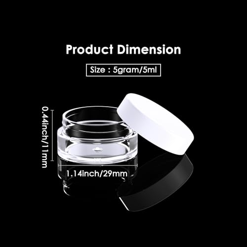 50 Pack 5 Gram 0.17OZ Clear Plastic Containers with White Lids, Small Round Cosmetic Jars Makeup Travel Containers Jar for Cream, Bead, Eye Shadow, Samples, Lotions, Powders, Glitters Lip Gloss - color: White Lid, size: 0.17 Ounce
