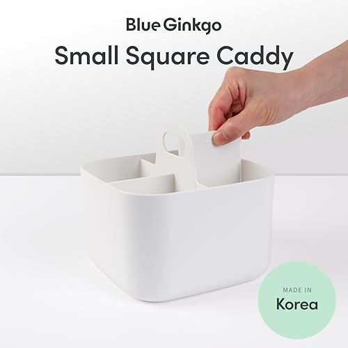 BLUE GINKGO Small Stackable Organizer Caddy – Korean-Made Portable Tote for Bathroom, Office, Crafts, or School Supplies (Square, White) - color: WHITE, size: Square