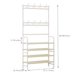 Coat Rack Shoe Rack With Storage Shelf Freestanding with 8 Hooks for Entryway Bedroom Closet (White, 4Tiers) - color: White
