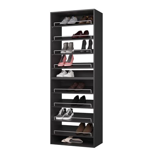 ROOMTEC Modular Closet System, 31.5" Shoe Shelf Closet Tower Wall-Mounted Closet Organizer, Wooden Tower for Walk-In Closets, Wardrobe Storage Kit, Black - size: 31.5" Wide, style: Model 9