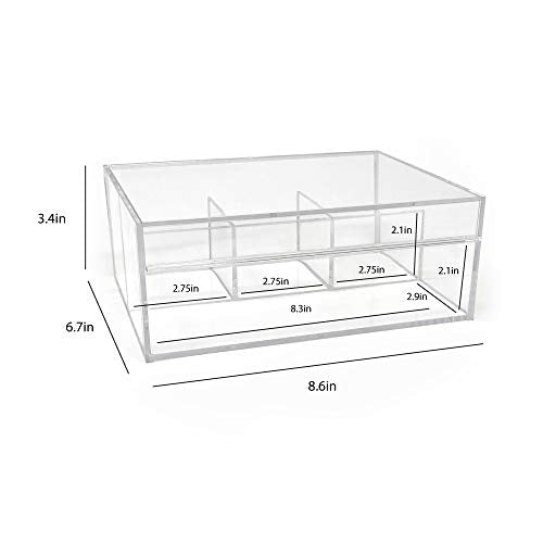 Isaac Jacobs 4-Compartment Clear Acrylic Organizer with Lid (6.7" L x 8.6" W x 3.4" H), Multi-Sectional Tray, Storage Solution for Makeup, School & Office Supplies (3 Small, 1 Large) - size: 3 Small, 1 Large