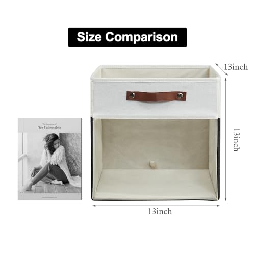 Bagnizer Storage Cubes, 4 Pack Linen Foldable Storage Bins (13 x 13 inch) with Clear Window and Handles, Fabric Organizer for Shelf Closet, Clothes, Books - (Black and White) - color: Black / Off-White, size: 13 x 13 x 13