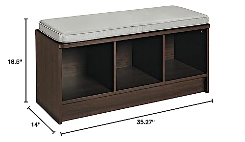ClosetMaid 1632 Cubeicals 3-Cube Storage Bench, Espresso with Gray Cushion - color: Espresso With Gray Cushion