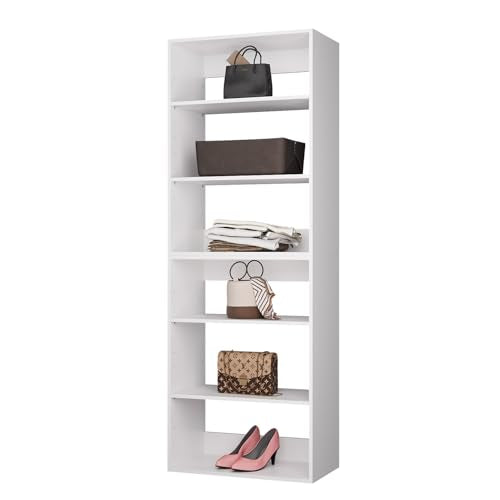 ROOMTEC Modular Closet System, 19.5" Shelf Closet Tower Wall-Mounted Closet Organizer, Wooden Tower for Walk-In Closets, Wardrobe Storage Kit, White - size: 19.5" Wide, style: Model 10