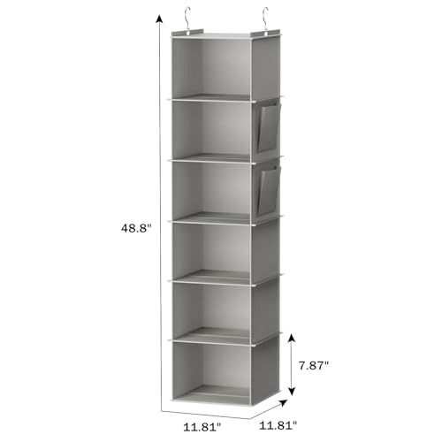 YOUDENOVA Hanging Closet Organizer and Storage, 6-Shelf Closet Hanging Storage Shelves, Light Grey - color: Light Grey