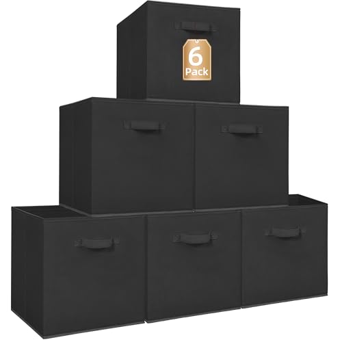 STORAGE MANIAC Storage Cubes, 13 Inch Collapsible Storage Bins with Handles, 6 Pack Fabric Foldable Bins for Organization, Durable Storage Bins for Closet, Shelves, Offices, Toys, 6-Pack Black - color: Black-6 Pack, size: 13 INCH