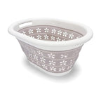 Camco Collapsible Laundry Basket | Features Simple Pop-Open & Collapse-Down Design | Waterproof for Easy Clean-Up | Measures 14.5” x 19.75” x 2.5”/10” Collapsed/Expanded, Taupe & White (51951) - size: 10 inches tall expanded