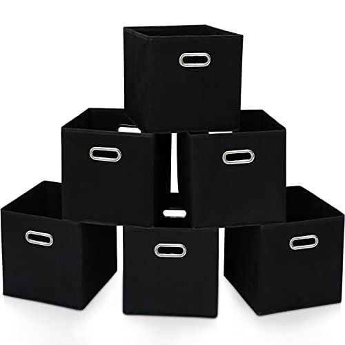 STOREONE Fabric Storage Bins Cubes Baskets Containers-(11X11X11) with Dual Handles Cube Storage Organizer Bins for Shelf Closet, Bedroom Organizers, Foldable Set of 6 (Black ) - color: Black, size: 6 pack