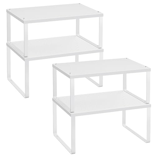 SONGMICS Spice Racks, Set of 4 Metal Cabinet Shelf Organizers, Countertop Organizers, Shelf Risers, Stackable, Expandable, White UKCS006W01 - color: White
