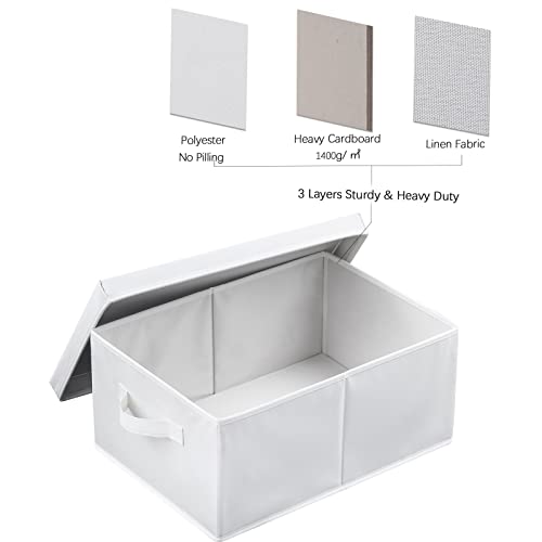HOONEX Storage Bins with Lids for Organizing, Pack of 2, Storage Boxes with 2 Carrying Handles and Sturdy Heavy Cardboard, 16.5" L x 11.8" W x 7.5" H for Shoes, Books, Clothes, Nursery, White - color: White