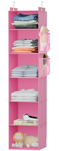 VERONLY Hanging Closet Organizer and Storage with Bamboo Support, 6-Shelf Closet Hanging Storage Shelves, Closet Organizers Easy Mount Foldable for Bedroom (Pink) - color: Pink01
