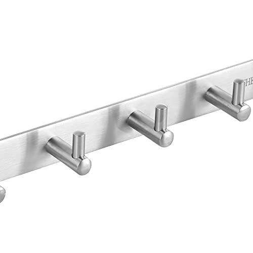 Towel Hook Rack Wall Mounted 17-Inch Coat Hanger with 7 Heavy Duty Hook, Easy to Install Rail for Bedroom, Bathroom, Foyer, Hallway, Garden, Office (304 Stainless Steel Brushed Nickel)