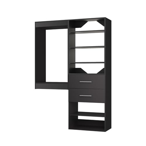 ROOMTEC Modular Closet System, 49" Wall Mounted Closet Organizer with Hanging Rods and Drawers, Wooden Tower for Walk-In Closets, Wardrobe Storage Kit, Black - size: 49" Wide, style: Model 14