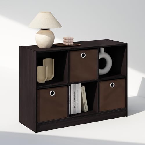 Furinno Cubic Closet Organizers and Storage, 6-Cube Closet Organizer with Bins, Open Shelf Storage, for Wardrobe, Bedroom, Living Room, Dark Walnut - color: Dark Walnut