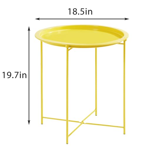 VECELO Side/End Table, Folding Round Metal Anti-Rust and Waterproof Outdoor or Indoor Tray for Living Room Bedroom Balcony and Office, 1 PCS,Yellow - color: Yellow, size: 1 PCS