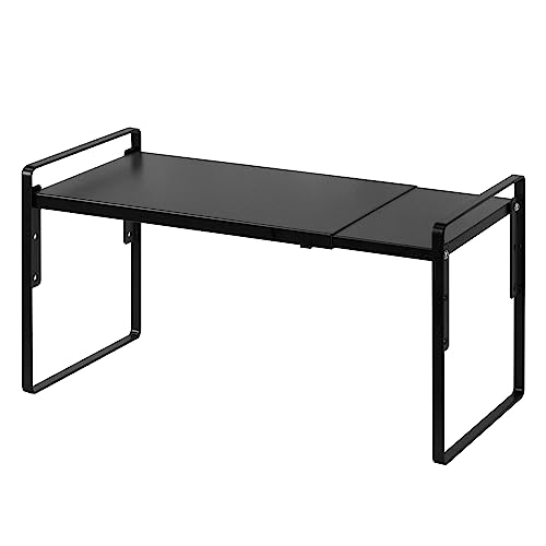 Nxconsu Cabinet Shelf Expandable Height Adjustable Organizer Riser for Kitchen Cabinet Pantry Cupboard Under Sink Countertop Organization Storage Space Saver Stackable Heavy Duty Metal Black - color: Black, size: 8.6’’D * 13.8-24.8’’W * 9.7’’H