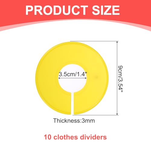 uxcell 10 Pcs Clothes Dividers,Round Closet Rack Dividers Clothing Rack Size Dividers Blank Labels Writable & Reusable for Hanging Clothes Sorting Size, Yellow - color: Yellow