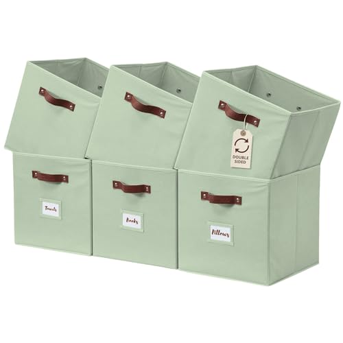 DECOMOMO Storage Cubes, 13x13x13 Storage Cube Bins with Labels, Fabric Organizer Bins (13" / 6pcs, Sage Green) - color: Sage Green, size: Cube 13" / 6pcs
