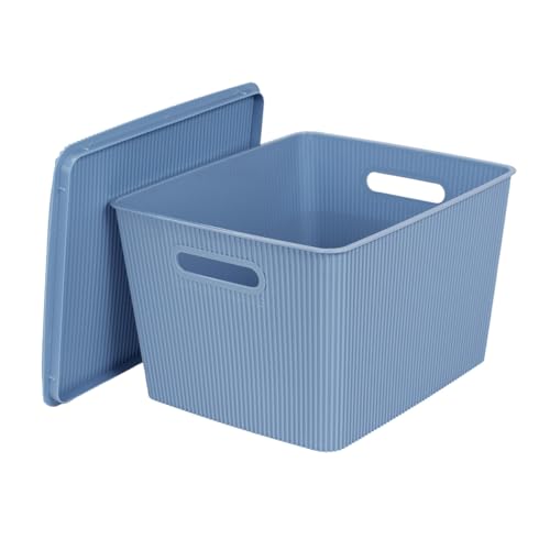 Glad Storage Baskets with Lids - Set of 4 Stackable Plastic Boxes with Handles - Decorative Shelf Organizer Bins for Bathroom and Closet, Blue, 4.7 Gallon - color: Blue, size: 4.7 Gallon
