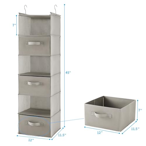 MAX Houser 6 Tier Shelf Hanging Closet Organizer, Closet Hanging Shelf with 2 Sturdy Hooks for Storage, Foldable (Light Grey-D3) - color: Light Grey-d3