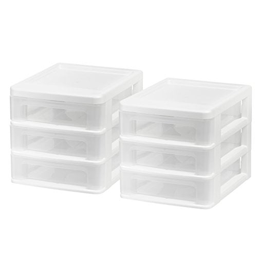 IRIS USA Plastic Stacking Desk Top 3-Drawer Storage Organizer, 2-Pack, for Makeup Vanity Nail Polish Bathroom Stationery Art Craft Supplies Kitchen Office Garage and Small Organization, Small, White - color: White, style: Small - 2 Pack