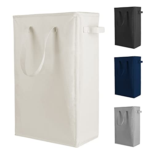 Odonata Slim Laundry Hamper Handles Collapsible Laundry Basket Thin Dirty Clothes Basket Narrow Laundry Bag Foldable Dirty Hamper 45L (Beige) - color: Beige