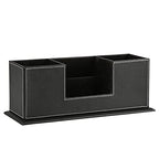 KINGFOM Office Supplies Desk Organizer PU Leather Storage Box 4 Divided Compartments for Pen Business Card Remote Control Mobile Phone Cosmetics Collection Holder (Black) - color: Black-L