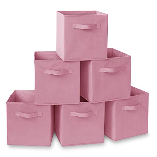 Casafield Set of 6 Collapsible Fabric Cube Storage Bins, Light Pink - 11" Foldable Cloth Baskets for Shelves, Cubby Organizers & More - color: Light Pink, size: 10.5" x 10.5" x 11"