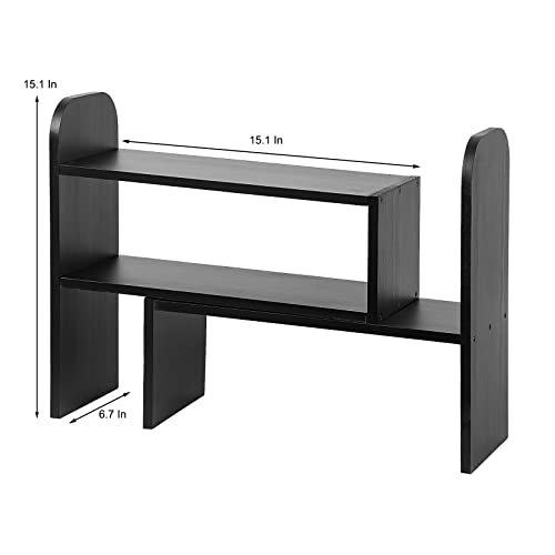 VERGOODR Desktop Adjustable Natural Wood Book Shelf Organizer Office Storage Rack Display Stand Caddy Set Expandable Desk Organizer (Black) - color: Black