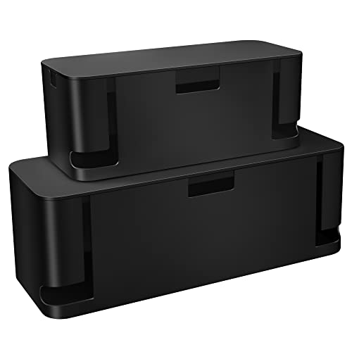 ZhiYo Cable Management Box Black, 2Pack Cord Organizer Box - Extra Large and Medium Size, Cord Hider Box to Conceal Power Strips on Desk or Floor, Made from Electrically Safe ABS Material - color: Black, size: XL + M