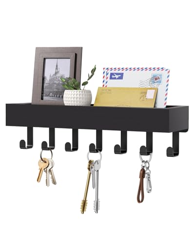 Key Holder Wall Mount Adhesive Magnetic - Hanging Key Hooks with Mail Organizer Tray for Wallet House - Keys Hanger Rack with Shelf for Camper Entryway Door Home Living Room Decor Large Black - color: Black, size: Large