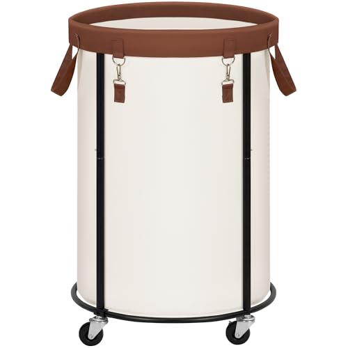 STORAGE MANIAC Rolling Laundry Hamper with Wheels 110L Laundry Basket, Round Laundry Cart with Metal Frame and Removable Bag, Clothes Hamper for Bedroom, Bathroom, Dorm Room, Laundry Room, Beige - color: Beige