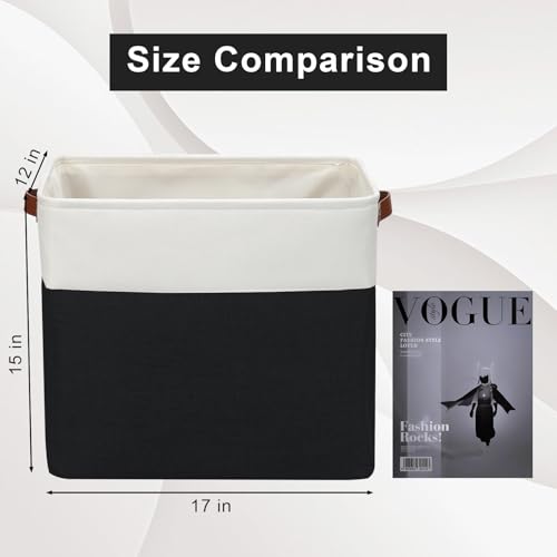 Bagnizer Large Fabric Storage Baskets | 50L Storage Bins, Decorative Linen Closet Baskets with Handles for Organizing, Shelf, Toys, Clothes, Home, Office, Nursery, 17x12x15Inches (Black&White) - color: Black / Off-White, size: Extra Large -17"x12"x15"