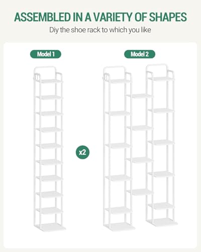 Hzuaneri 10 Tiers Vertical Shoe Rack, Narrow Shoe Tower, Tall Shoes Shelf with 2 Hooks, Adjustable Shelves, Corner Shoes Shelves for Small Spaces, Entryway, Living Room, White SR11213W - color: White, size: 10 Tier(11.8"D x 10.4"W x 67.3"H)