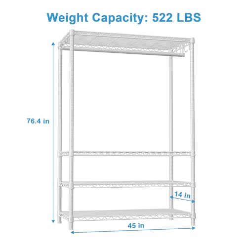 Ulif H4 Plus Garment Rack, 4-Tier Portable Clothes and Clothing Rack for Bedroom and Cloakroom, Closet Storage and Organizer Wardrobe System, 45" W x 14" D x 76.4" H, Load 522lbs, White - color: White, size: H4 Plus