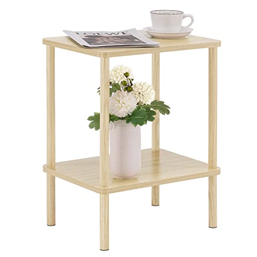 Apicizon 2 Tier End Table, Small Side Table with Solid Wood Legs, Boho Bedside Table with Storage Shelf, Nightstand for Small Spaces, Bedroom, Living Room, Entryway, Easy Assembly, Light Natural - color: Light Natural, size: 1 Set, style: 2 Tier