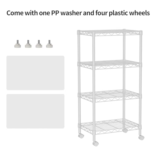 Golpart Small 4 Tier Shelves Storage Wire Shelving Unit Metal Shelf Adjustable Organizers Storage Shelving with Wheels for Bathroom Laundry Room Kitchen Pantry12”D x 18”W x 44.8”H White - color: White, size: 4 shelves (12 "D X 18 "W X 44.8 "H)