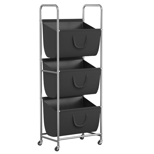 ELYKEN 120L Vertical Rolling Laundry Hamper with Removable Bags, 3 Section Laundry Baskets with Wheels, Space-Saving 3 Tier Laundry Sorter for Small Spaces, Dorm, Bedroom, Bathroom, Laundry Room - color: Black