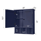 TaoHFE Blue Bathroom Over The Toilet Storage Cabinet,Wall Medicine Cabinet Organizer with 2 Door Adjustable Shelves,Wooden Modern Bathroom Shelves Wall Mounted Laundry Room - color: Blue