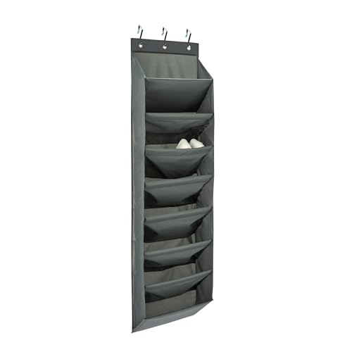 Amazon Basics 8 Tier Over the Door Shoe Organizer, Large Capacity Space Saving Hanging Shoe Storage for Closet and Dorm, Dark Grey