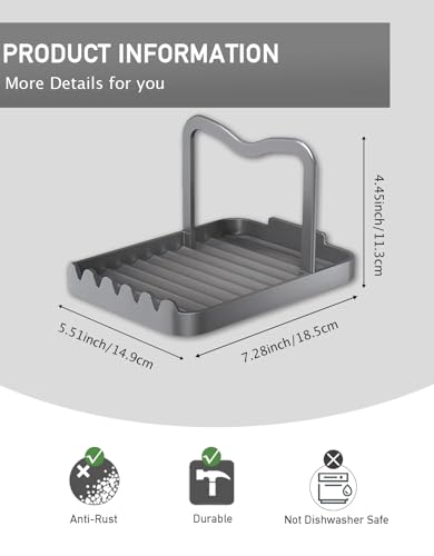 Anti-Rust Metal Spoon Rest with Lid Holder, Heat-Resistant Pot Lid Rest, Multifunctional Spatula Holder While Cooking for Stovetop and Kitchen Counter – Grey - color: Gray