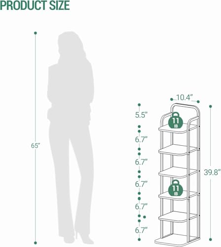 Hzuaneri 6 Tiers Vertical Shoe Rack, Narrow Shoe Tower, Tall Shoes Shelf with 2 Hooks, Adjustable Shelves, Corner Shoes Shelves for Small Spaces, Entryway, Living Room, Rustic Brown SR04201B - color: Rustic Brown and Black, size: 6 Tier(11.8"D x 10.4"W x