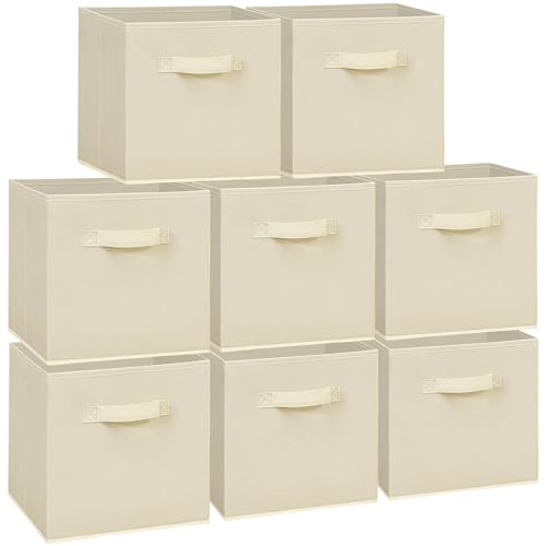 11x11 Storage Bins, Set of 8 Storage Cubes, Collapsible Cube Storage Box, Fabric Closet Organizers with Handles for Home, Office, Closet Shelf Cabinet, Bookcase, Beige - color: Beige, size: 8 Pack