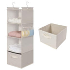 MAX Houser 4-Shelf Hanging Closet Organizer, Space Saver, Cloth Hanging Shelves with 2 Side Pockets, Foldable (Beige) - color: Beige-2