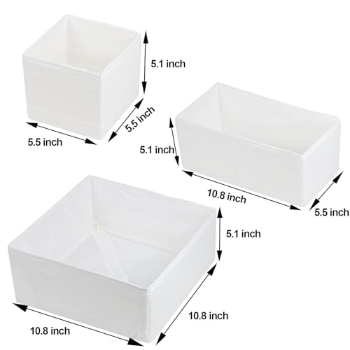 Washable Cloth Drawer Organizer, Set of 4 Foldable Sock Dresser Drawer Organizers Storage Boxes, Fabric Storage Boxes Closet Cabinet Organizer for Clothes (White, S+2M+L) - color: White, size: 1S+2M+1L